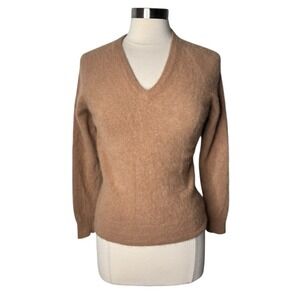 Vintage Parkhurst Canada Angora Lambswool Blend‎ V-Neck Tan Sweater One Size VTG